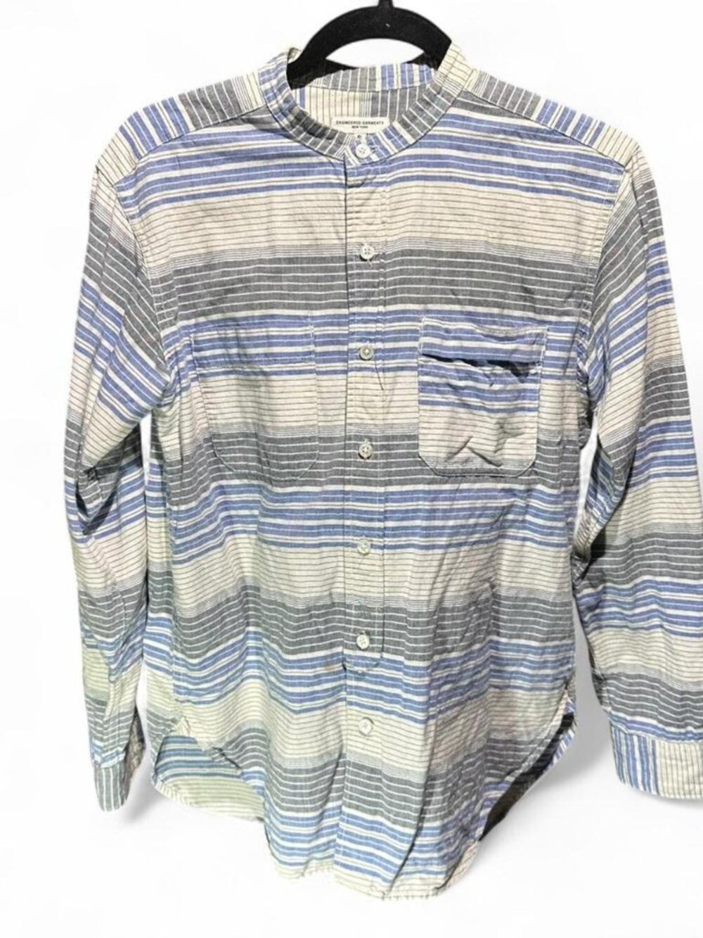 Engineered Garments Striped Button Down Shirt Size Small Blue White Gray Cotton